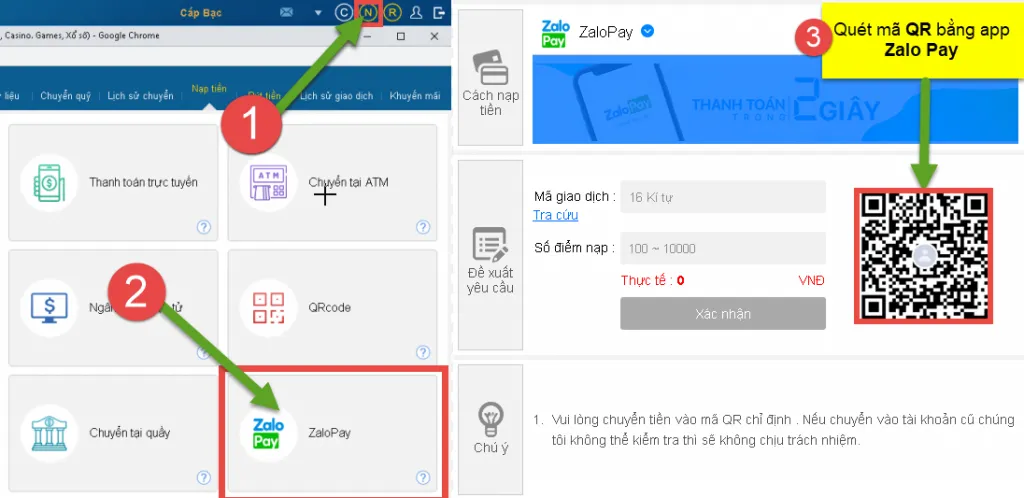 Sử dụng ứng dụng Zalopay để nạp tiền vào nhà cái Ku cũng rất phổ biến